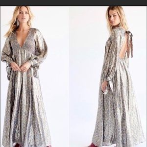 Free People Luxalina Silk Floral Metalic Maxi